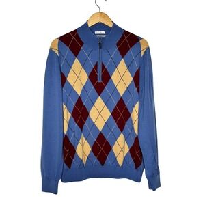 Fairway & Greene Sweater Argyle Italian Merino Wool Size M Quarter Zip Golf